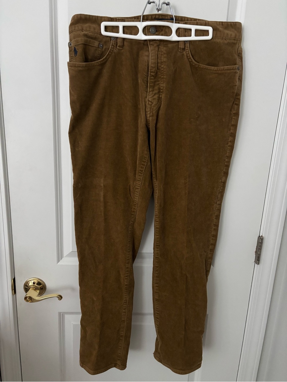 Polo Ralph Lauren Logo Brown Khaki Corduroy Varick Slim Straight Pants 34/30